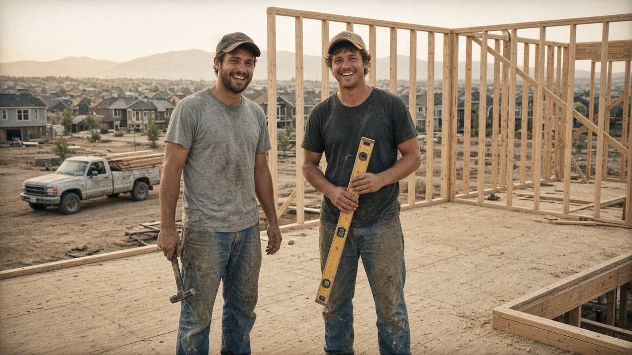Two framers on a production home site
